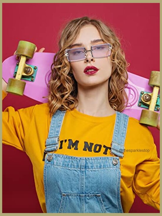 4 Pairs Rimless Rectangle Sunglasses Frameless Square Glasses Vintage main image 5